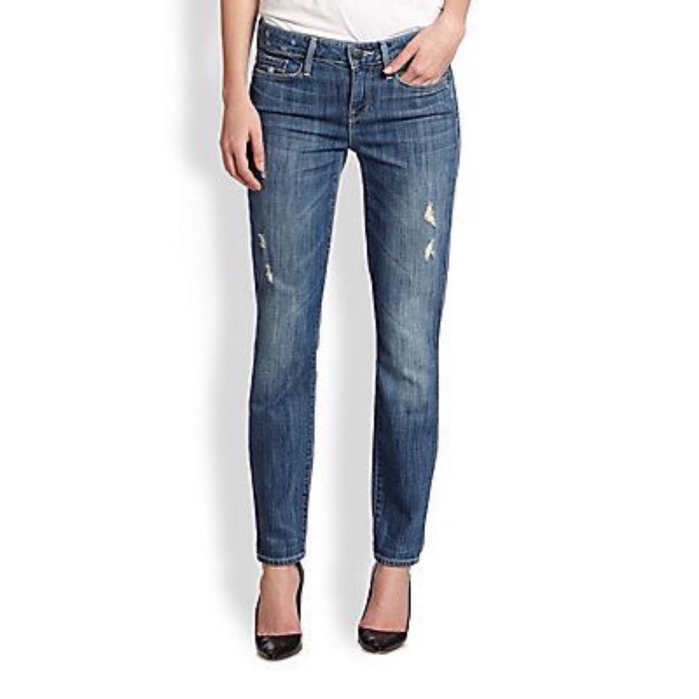 Vince Dylan Distressed Mid Rise Skinny Jeans